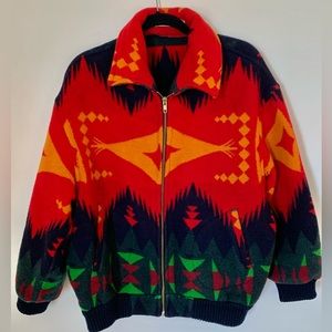 Vintage Gallery Southwest Aztec Pattern Wool unisex
Bomber Jacket Size Medium.